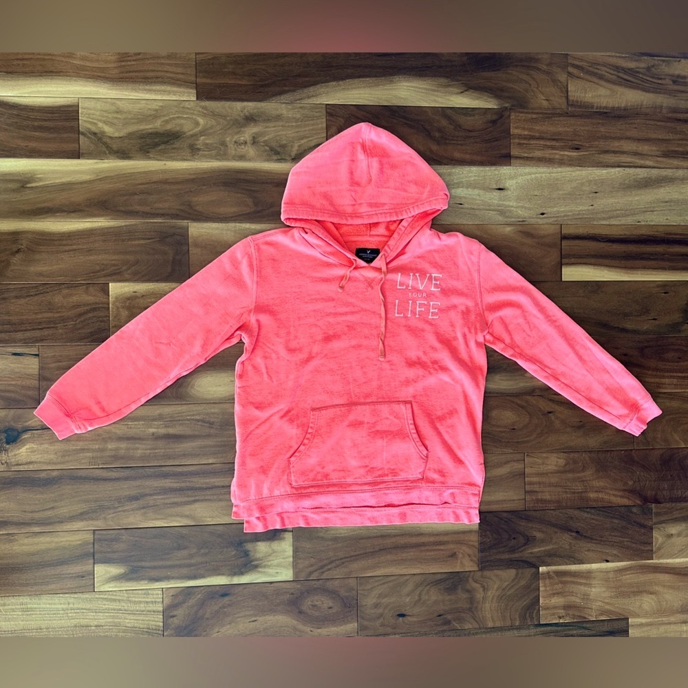 American Eagle Neon Coral Live Your Life Hoodie size Large - Picture 1 of 3